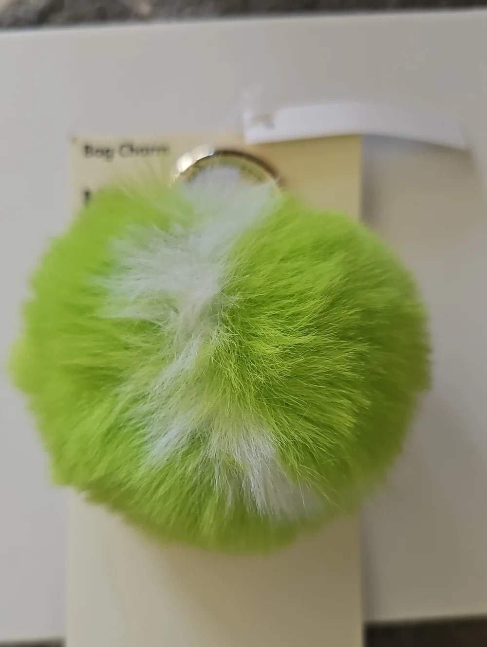 Faux Fur Pom Bag Charm  Keychain - Lime & White